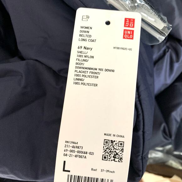 Uniqlo Down Belted Long Trench Coat in Navy Blue - Picture 12 of 14